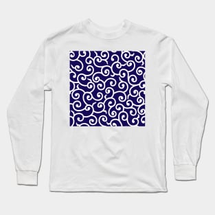 Blue Batik Swirl Ferns Long Sleeve T-Shirt